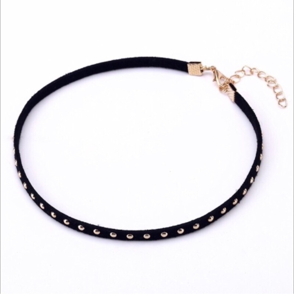Gold Stud Choker Necklace Women Color Black - Picture 3 of 4